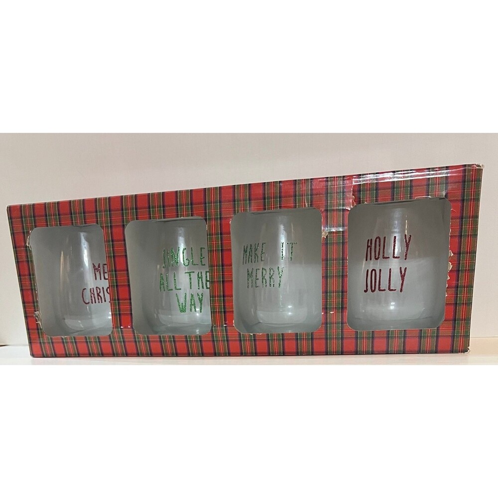 NEW Christmas Holiday Stemless Wine Glasses Winterberry Lane Set of 4
